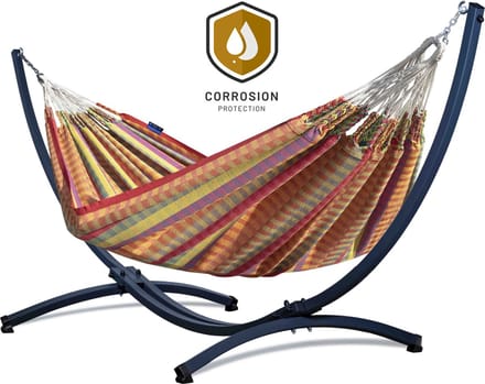 Potenza® Hangmat met standaard – 2 persoons – VERZINKT METALEN frame tot 220 kg - WEERBESTENDIG - Grande Premium Morena opal