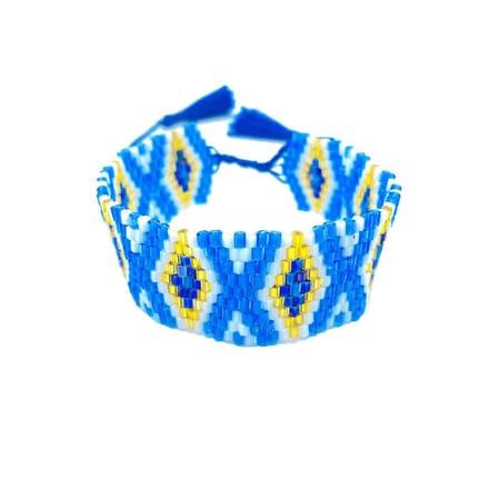 Jobo by JET - Dames Armband - Kralen - Lengte verstelbaar - Blauw Wit Goudkleurig