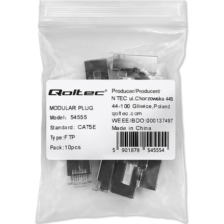 Qoltec Plug RJ45 modulaire connector |   CAT5e |   FTP |   Vergulde contacten |   10 stuks