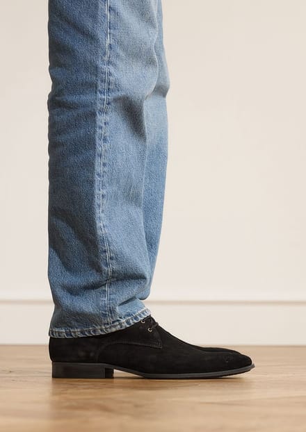 Manfield - Heren - Zwarte suède veterschoenen - Maat 46