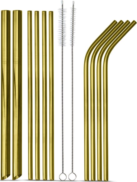 Alheco herbruikbare metalen rietjes - RVS smoothie & cocktail rietjes - Goud