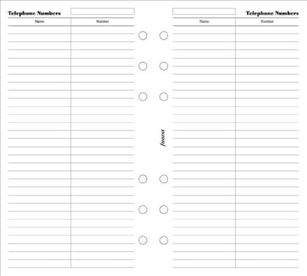 Filofax - vulling personal - telefoonnummers -wit