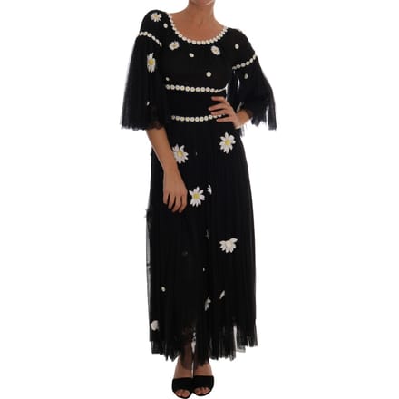 Dolce & Gabbana Geborduurde Jurk van Zwart Zijde Daisy