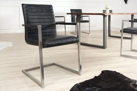 industrieele sledestoel LOFT antiek zwart met armleuning RVS frame - 37079