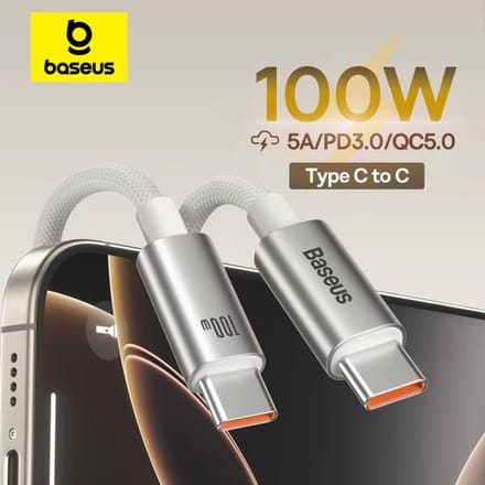 Baseus 100W USB-kabel voor iPhone 17 16 15 pro max USB C naar Type C snellaadkabel voor Xiaomi Samsung MacBook iPad mobiele telefoon White