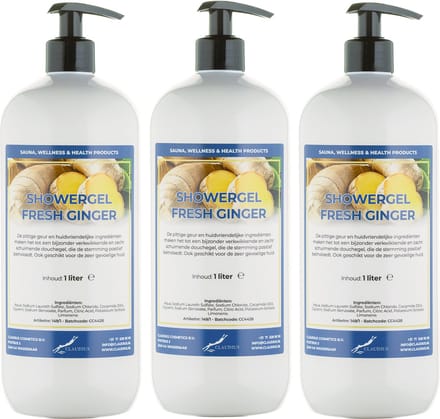 Douchegel Fresh Ginger 1 liter - set van 3 stuks - met gratis pomp - showergel