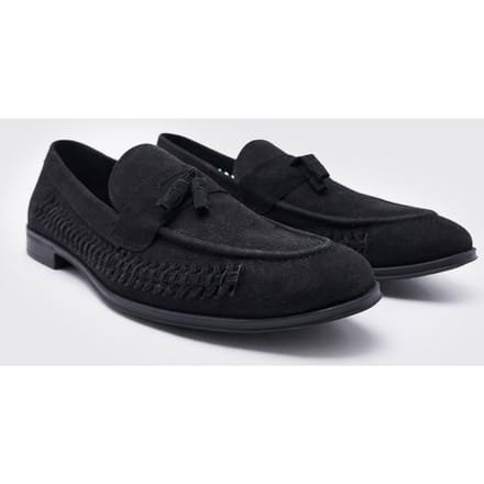 Faux Suède Gevlochten Loafer | Black | Size 42