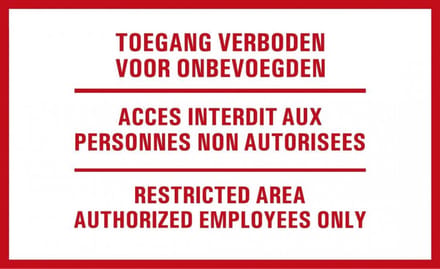 Toegang verboden tekststicker, drietalig 320 x 200 mm