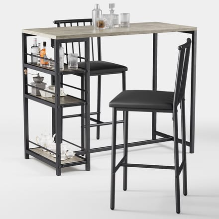 Xbro Bartafel Set 3-delig – Eettafel met 2 Barkrukken – Met Opbergruimte – Grijs – Keuken & Eetkamer