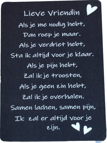 Tekstbord Lieve vriendin