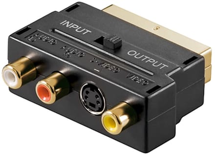 Goobay SCART-adapter stekker naar 3x RCA-bus en S-Video-bus verguld met in/uit-schakelaar