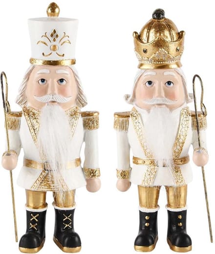 Decoratie notenkraker goud/wit set van 2 9x7x22 cm | A215115 | Dekoratief
