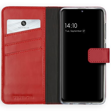 Selencia Hoesje - Geschikt voor Samsung Galaxy A41 - Echt Lederen Bookcase - Rood