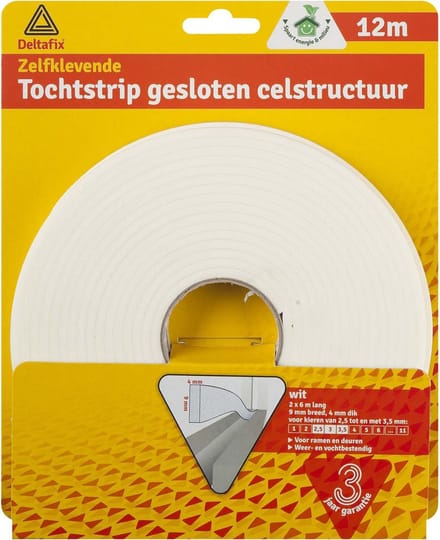 Deltafix Tochtstrip - tochtwering - wit - zelfklevend - universeel - 12 m x 9 mm x 4 mm