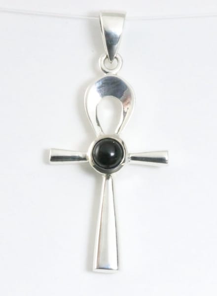 Fijne zilveren ankh hanger met onyx
