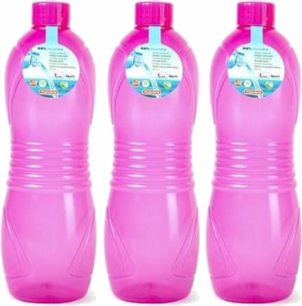 Plasticforte Drinkfles/waterfles/bidon - 3x - 1000 ml - transparant/roze - kunststof