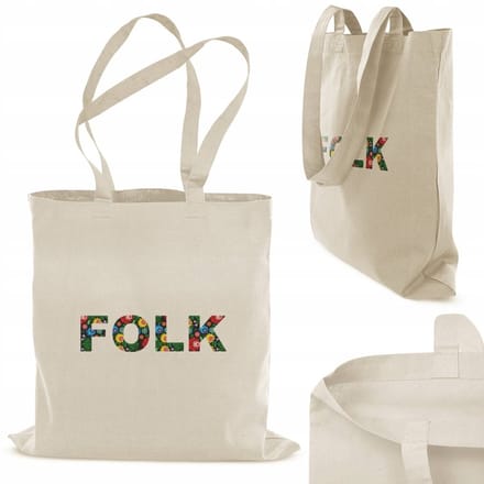 Ecru katoenen shopper 38x42 cm met folkprint