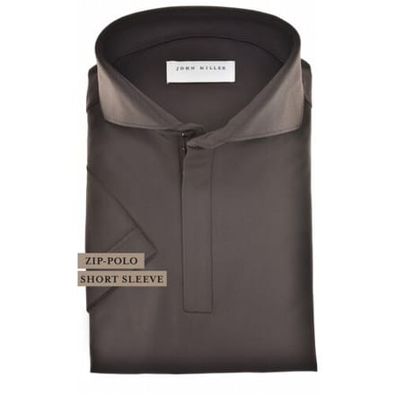 John Miller Polo Slim Plain Hyperstretch Short Sleeve Zip Collar Donker Bruin / male