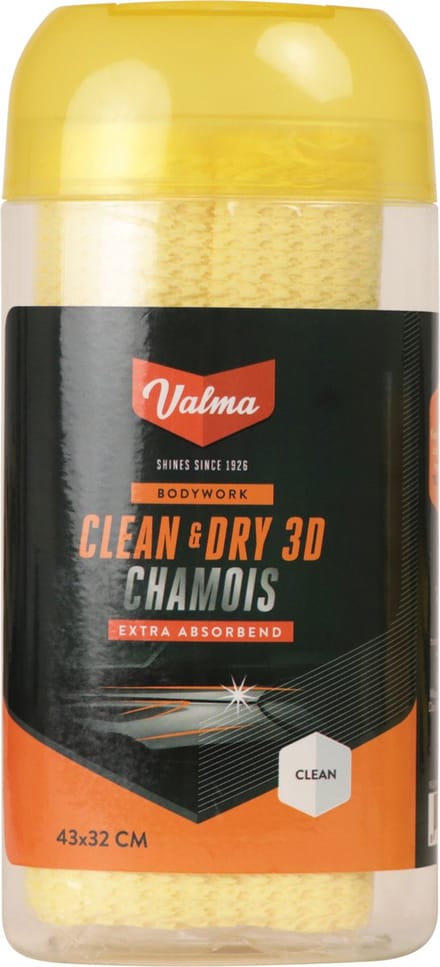 Valma Clean & Dry 3D Chamois – Ultra Absorberend – Synthetisch - Krasvrij Drogen – 43x32cm