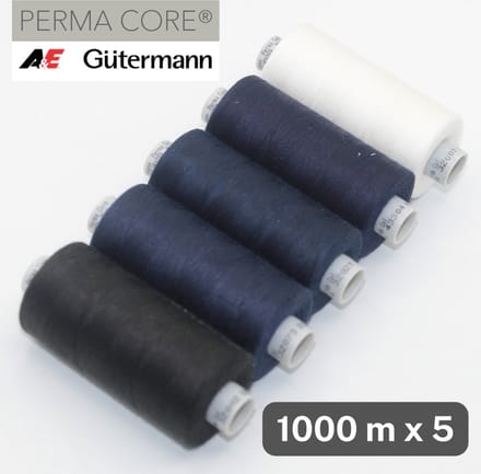 Gütermann Perma Core Naaigaren - 5 x 1000 m - Zwart, Blauw en Wit