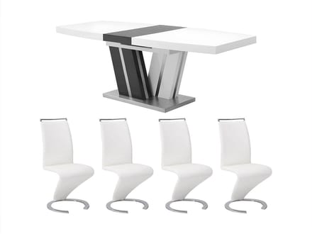 Vente-unique Tafelset NOAMI + 4 stoelen TWIZY - Wit en grijs