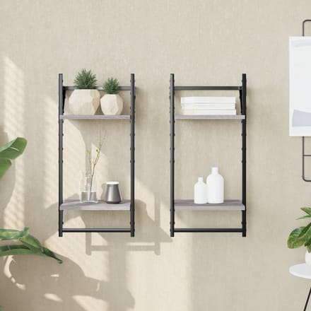 vidaXL - Wandschappen - 2-laags - met - stangen - 2 - st - 30x25x65 - cm - grijs - sonoma