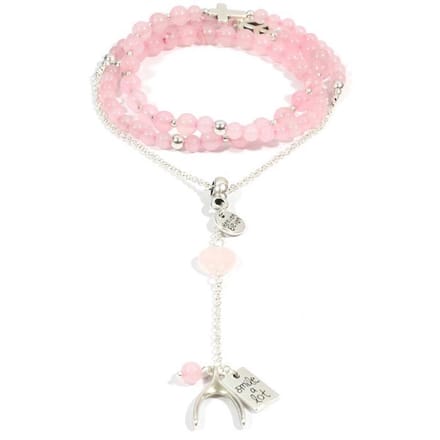 Heaven Eleven dames Ketting zilver plating - rozequartz - zilver wishbone