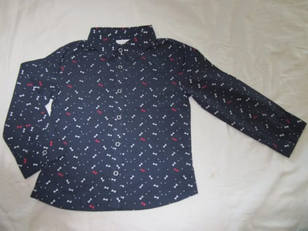 noukie's , jongens , overhemd , blauw , strikje wit , rood  4 jaar 104