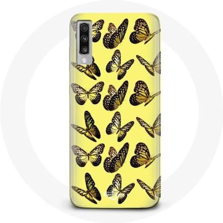Hoesje - Samsung - Galaxy A70 - Vlinders - Geel - Flexibel geel