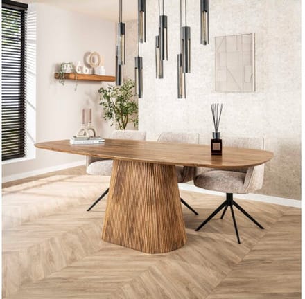 Eettafel Wave Deens ovaal Centrale poot mangohout 215x105 cm - Zandkleur