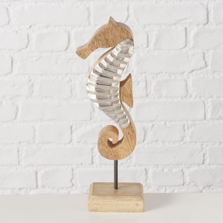Zeepaard - Bruin - Zilver- 27cm - Decoratie -Maritiem - Aluminium - Mangohout.