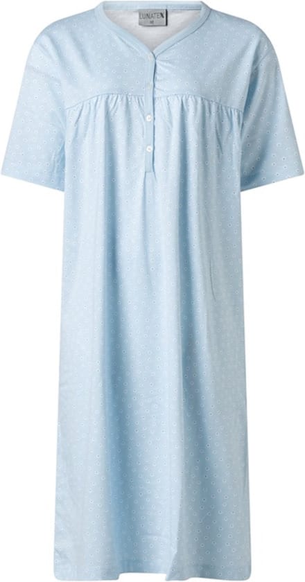 Lunatex - dames nachthemd 224160 - korte mouw - blauw - maat S