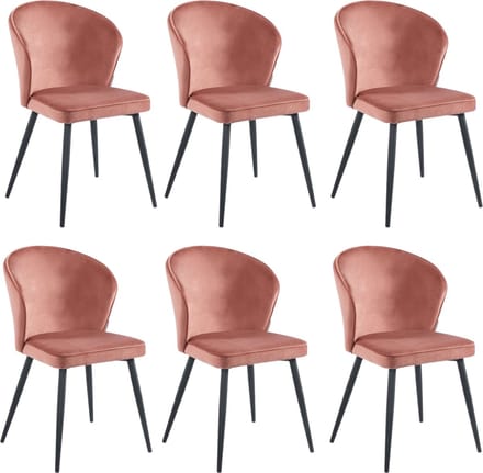 Colenis® - Curve Eetkamerstoel - Set Van 6 - Roze - Velvet - Zwarte Poten