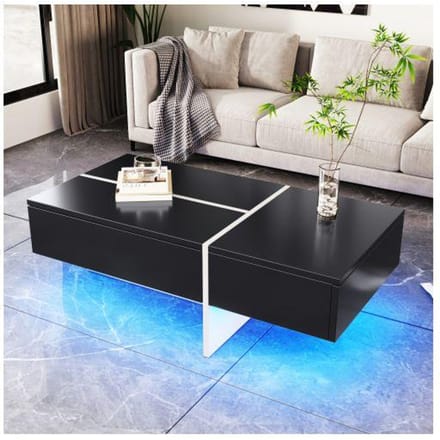 Table basse brillante, structure en blocs de couleur noir et blanc, mobilier décontracté, 100*50*34.5 cm