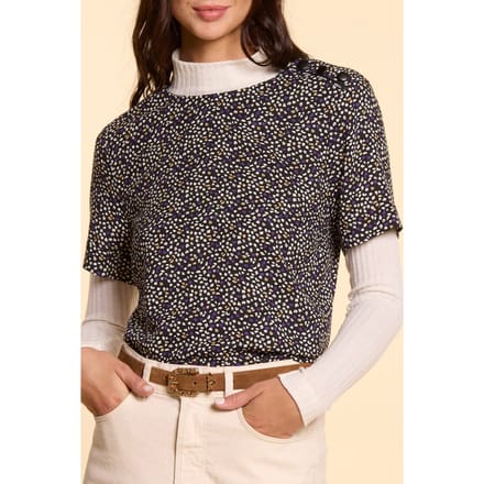 ICode Black Top With Micro Floral-leopard Print Maat: S | Blouses Outlet | Dames | Zwart