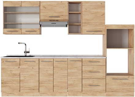 Vicco Fame-Line Complete keukeneenheid – 280 cm, WB Marmer Krachtige eik goud