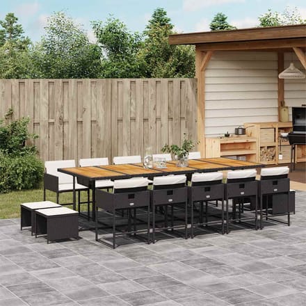 vidaXL - 15-delige - Tuinset - met - kussens - poly - rattan - zwart