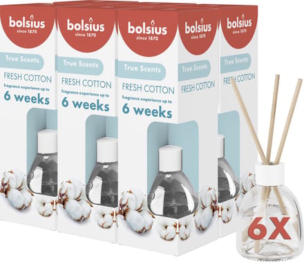 Bolsius - Geurstokjes - Fresh Cotton - 6 stuks - Voordeelverpakking - 60ml