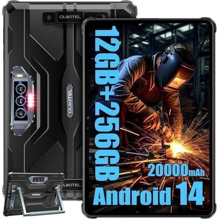 Tablette Incassable OUKITEL RT8 20000mAh 12GO+256GO 11  FHD+ Tablette Tactile 48MP Caméra Android 14 Double SIM 4G NFC IP68 - Noir