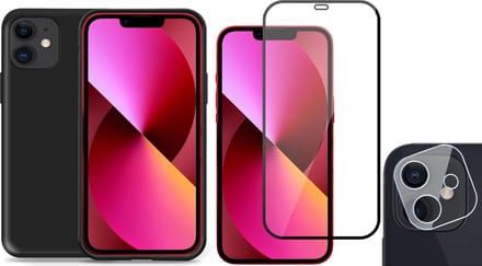TechNow Shock Proof Backcover geschikt voor iPhone 12 - Full Screenprotector en Camera Screen Protector - Zwart
