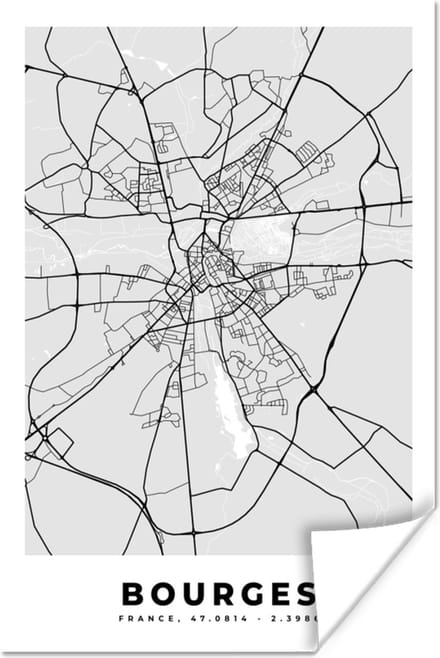 Poster Kaart - Stadskaart - Bourges - Plattegrond - Frankrijk - 40x60 cm