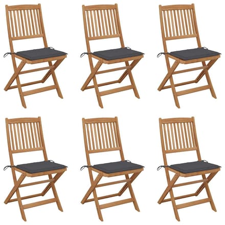 vidaXL - Inklapbare - stoelen - 6 - st - met - kussens - massief - acaciahout