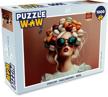 Puzzel Vrouw - Macarons - Bril - Legpuzzel - Puzzel 1000 stukjes volwassenen