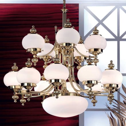 ORION Kroonluchter Delia, messingkleurig Ø 100 cm, 16-lichts, glas