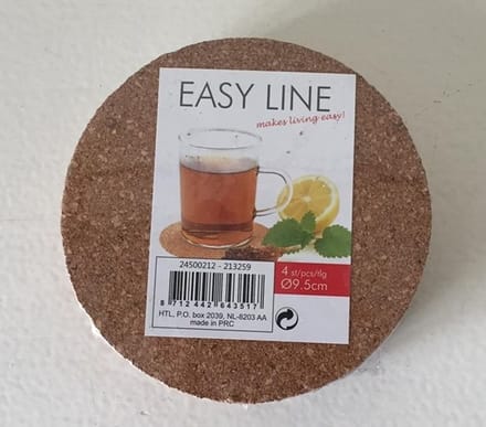 Onderzetter kurk 4st 9,5 cm