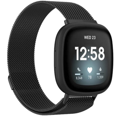 Milanees magnetisch bandje - Geschikt voor Fitbit Sense/ Versa 3/ Versa 4/ Sense 2 - Zwart