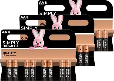 24x Duracell AA Simply batterijen 1.5 V - alkaline - Lr6 Mn1500 - Batterijen pack