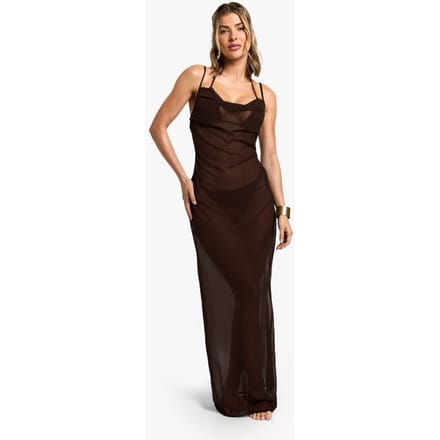boohoo Dames Strandkleding Essentials Cowl Neck Maxi Jurk | Chocoladebruin | Maat: Medium