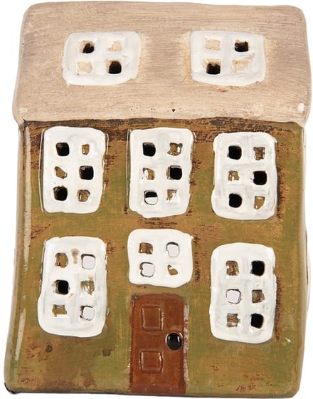 Clayre & Eef Waxinelichthouder Huis 10x7x14 cm Groen Keramiek
