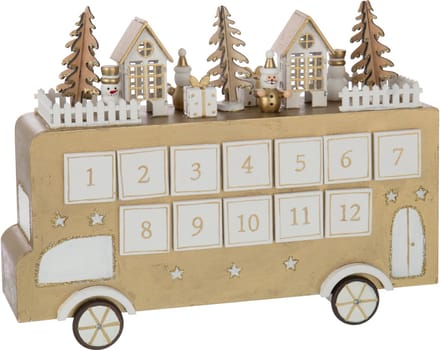 J-Line decoratie Bus Adventskalender - multiplex - goud/wit
